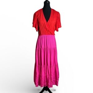 Petal and Pup Red Pink Tiered Ruffled Dress Size 6 Peasant Boho